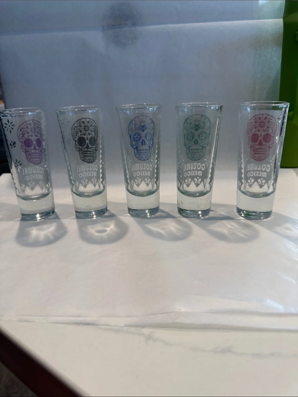 Set of 5 Sugar Skull Cozumel Tall Shot Glasses - Multicolor Set